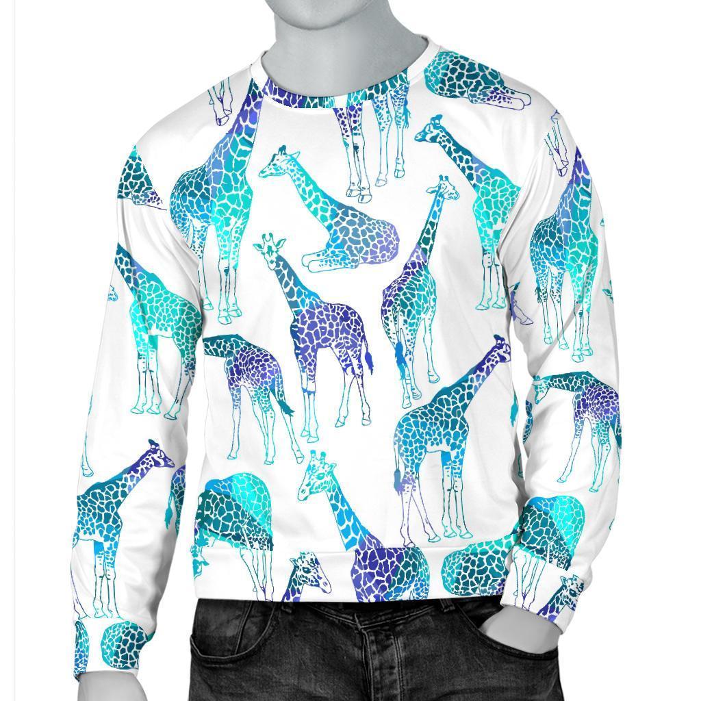 Turquoise Giraffe Pattern Print Men's Crewneck Sweatshirt GearFrost