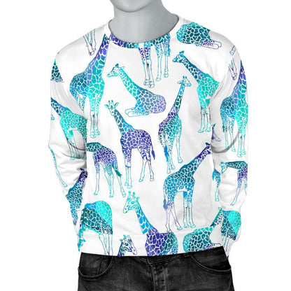 Turquoise Giraffe Pattern Print Men's Crewneck Sweatshirt GearFrost