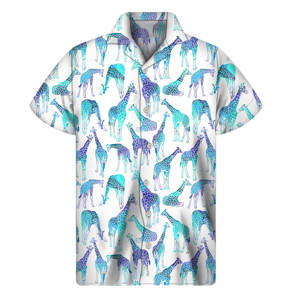 Turquoise Giraffe Pattern Print Men's Short Sleeve Shirt