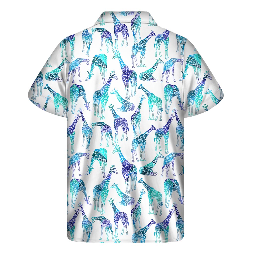 Turquoise Giraffe Pattern Print Men's Short Sleeve Shirt
