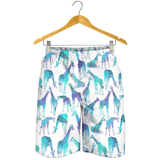 Turquoise Giraffe Pattern Print Men's Shorts