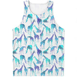 Turquoise Giraffe Pattern Print Men's Tank Top