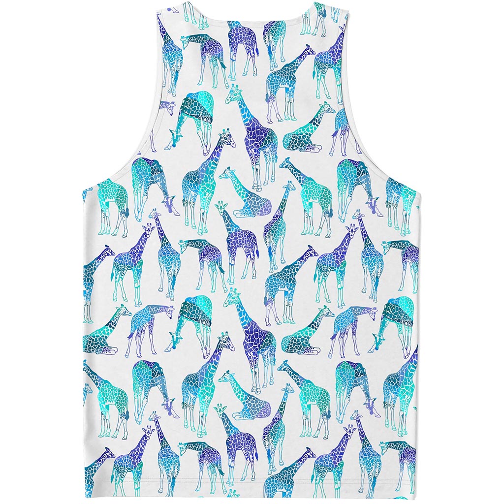 Turquoise Giraffe Pattern Print Men's Tank Top