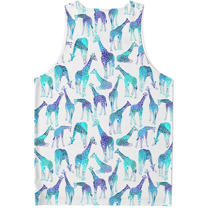 Turquoise Giraffe Pattern Print Men's Tank Top