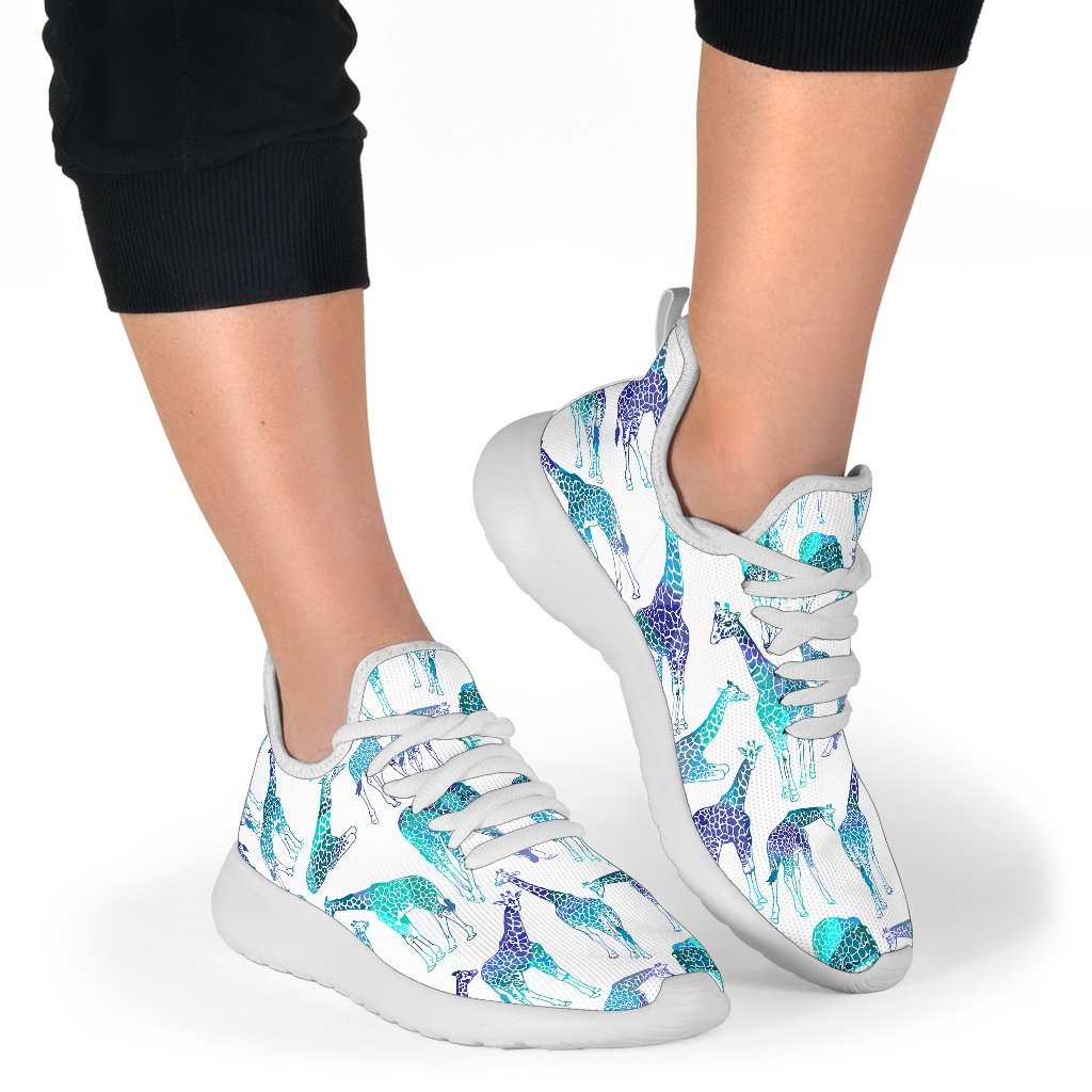 Turquoise Giraffe Pattern Print Mesh Knit Shoes GearFrost