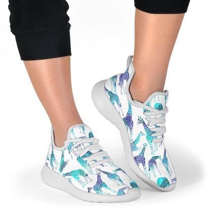 Turquoise Giraffe Pattern Print Mesh Knit Shoes GearFrost