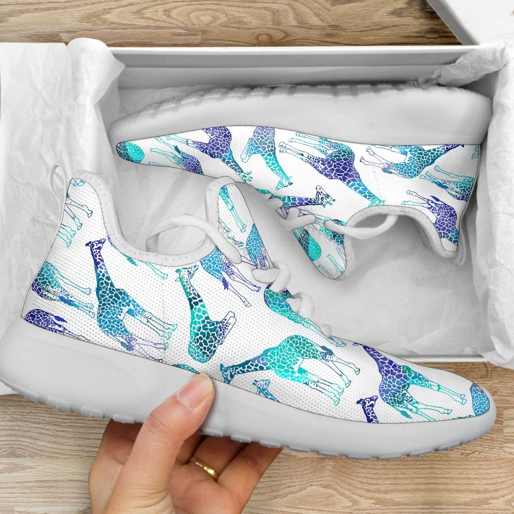 Turquoise Giraffe Pattern Print Mesh Knit Shoes GearFrost