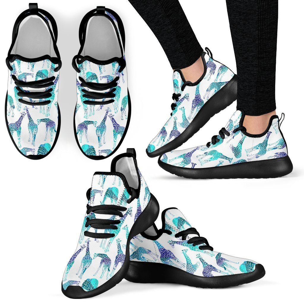 Turquoise Giraffe Pattern Print Mesh Knit Shoes GearFrost