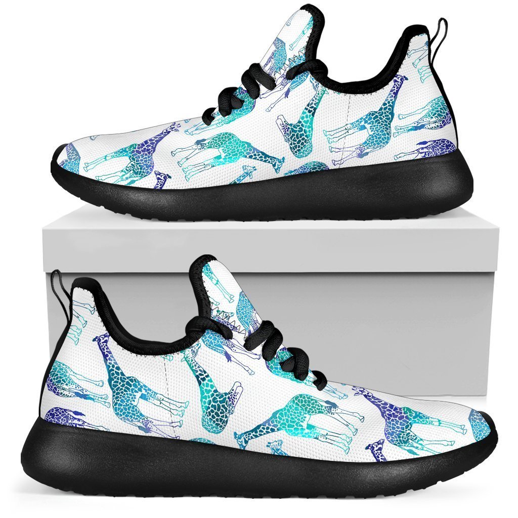Turquoise Giraffe Pattern Print Mesh Knit Shoes GearFrost