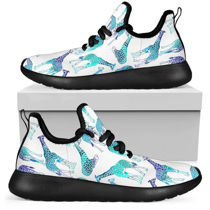 Turquoise Giraffe Pattern Print Mesh Knit Shoes GearFrost