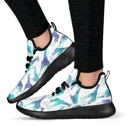 Turquoise Giraffe Pattern Print Mesh Knit Shoes GearFrost