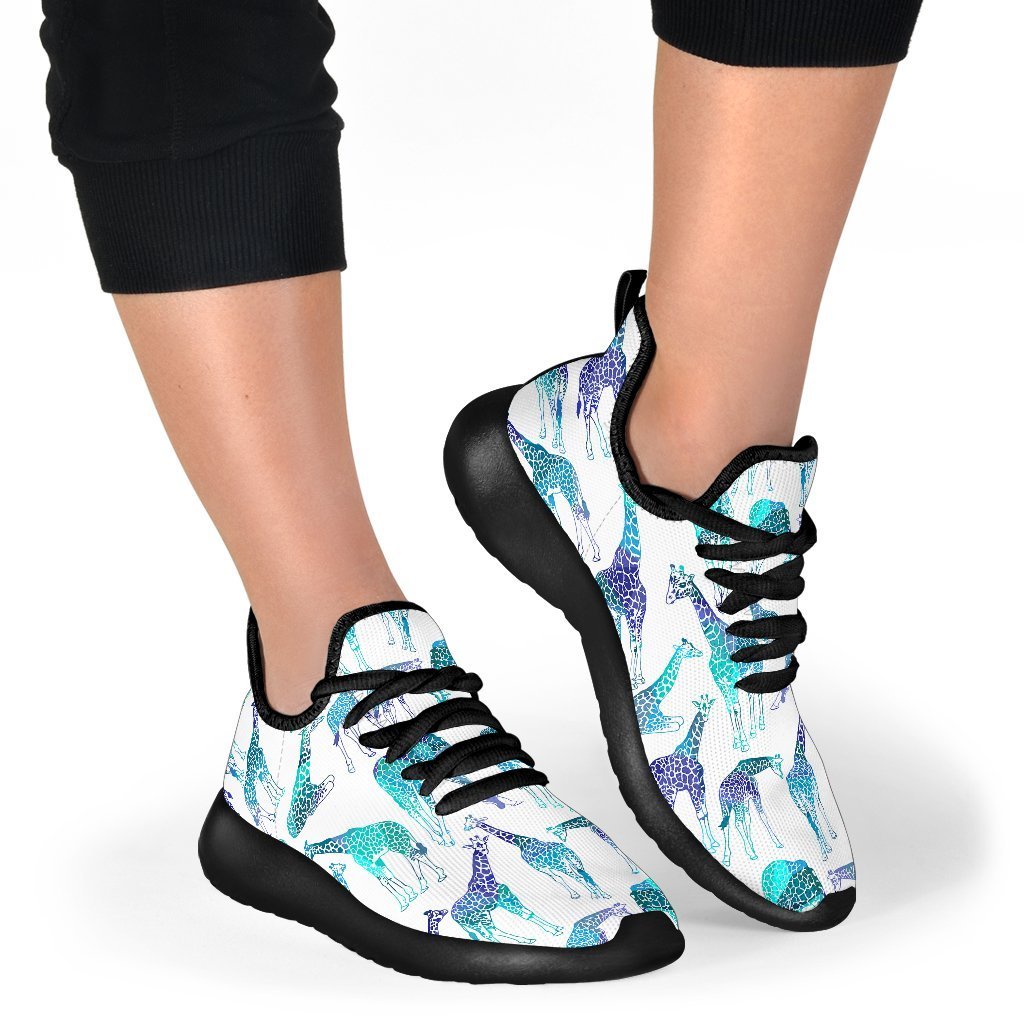 Turquoise Giraffe Pattern Print Mesh Knit Shoes GearFrost