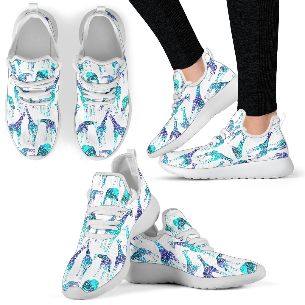 Turquoise Giraffe Pattern Print Mesh Knit Shoes GearFrost