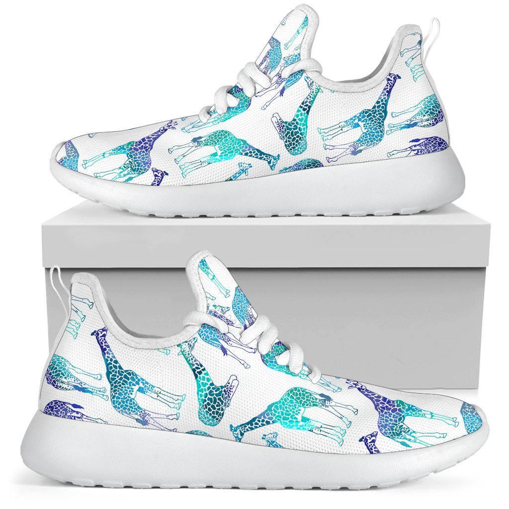 Turquoise Giraffe Pattern Print Mesh Knit Shoes GearFrost