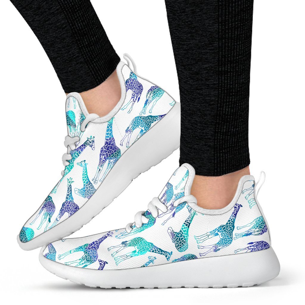 Turquoise Giraffe Pattern Print Mesh Knit Shoes GearFrost