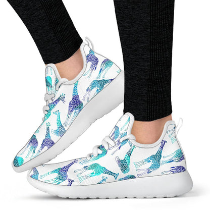 Turquoise Giraffe Pattern Print Mesh Knit Shoes GearFrost