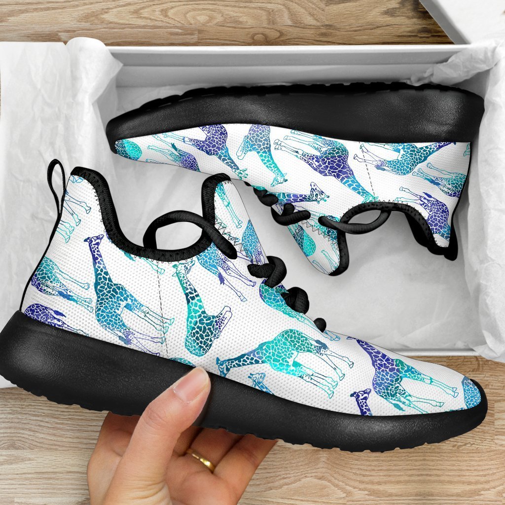 Turquoise Giraffe Pattern Print Mesh Knit Shoes GearFrost