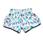 Turquoise Giraffe Pattern Print Muay Thai Boxing Shorts