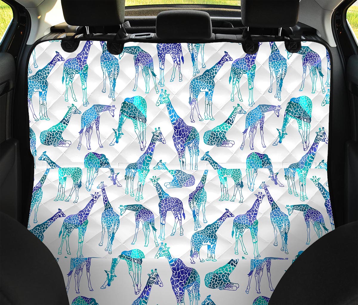 Turquoise Giraffe Pattern Print Pet Car Back Seat Cover