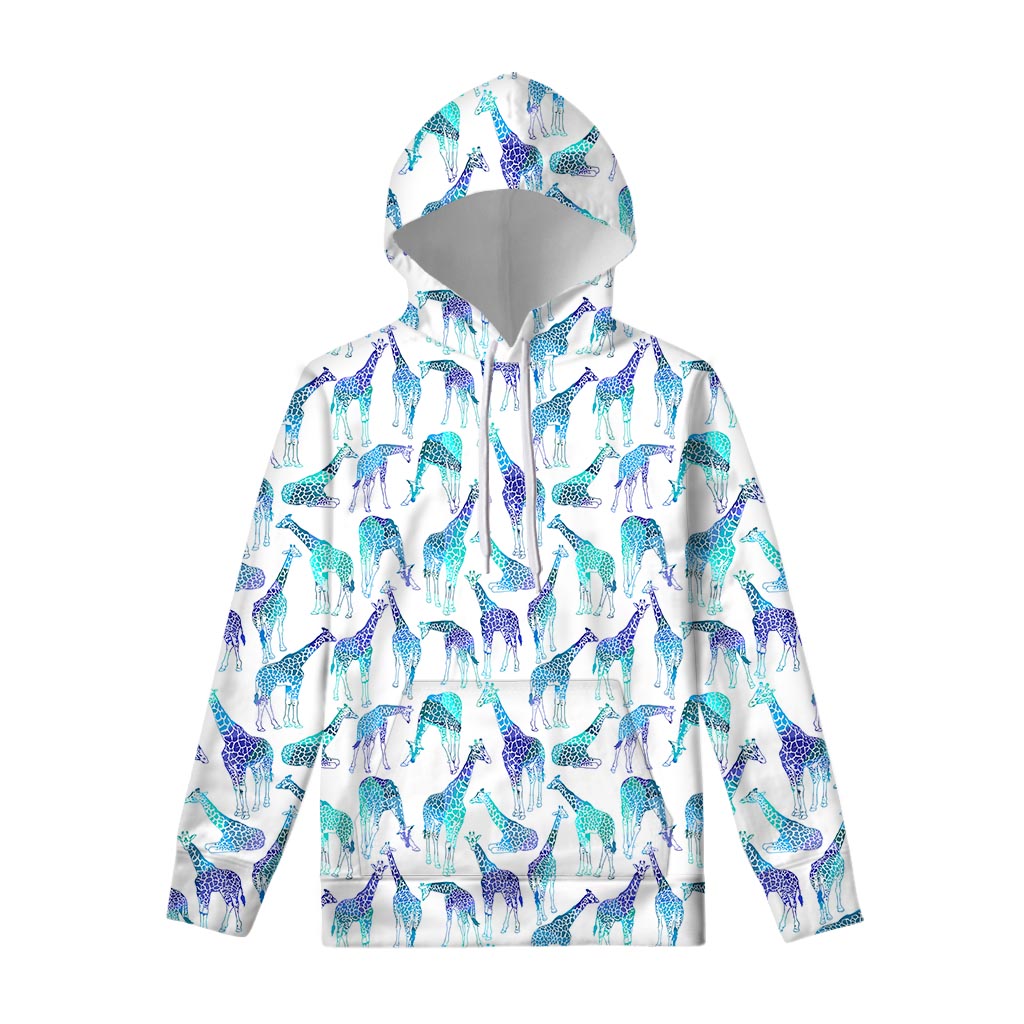 Turquoise Giraffe Pattern Print Pullover Hoodie