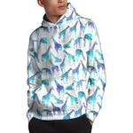 Turquoise Giraffe Pattern Print Pullover Hoodie
