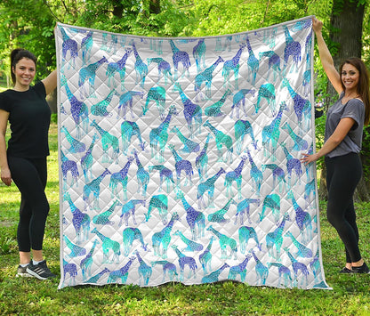 Turquoise Giraffe Pattern Print Quilt