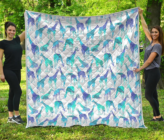 Turquoise Giraffe Pattern Print Quilt