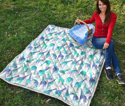 Turquoise Giraffe Pattern Print Quilt