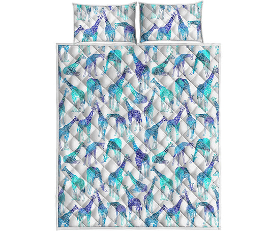 Turquoise Giraffe Pattern Print Quilt Bed Set