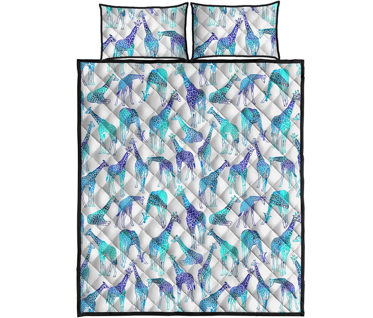 Turquoise Giraffe Pattern Print Quilt Bed Set
