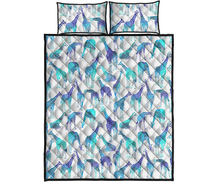 Turquoise Giraffe Pattern Print Quilt Bed Set