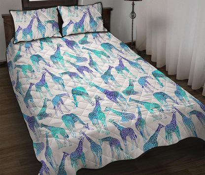 Turquoise Giraffe Pattern Print Quilt Bed Set