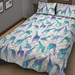 Turquoise Giraffe Pattern Print Quilt Bed Set
