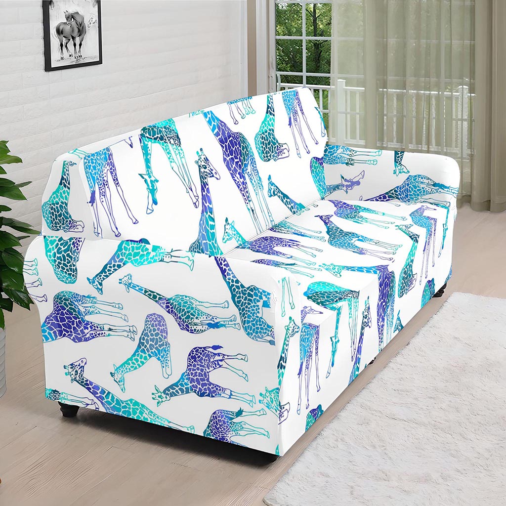 Turquoise Giraffe Pattern Print Sofa Cover