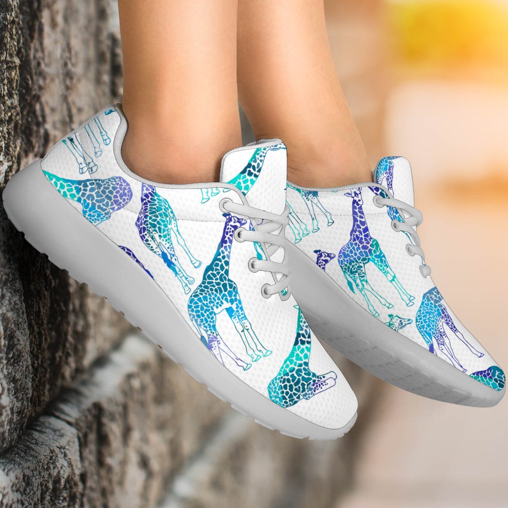 Turquoise Giraffe Pattern Print Sport Shoes GearFrost