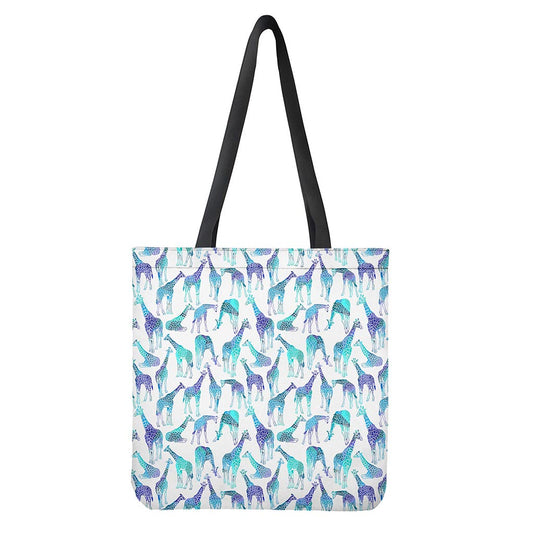 Turquoise Giraffe Pattern Print Tote Bag