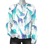 Turquoise Giraffe Pattern Print Women's Crewneck Sweatshirt GearFrost