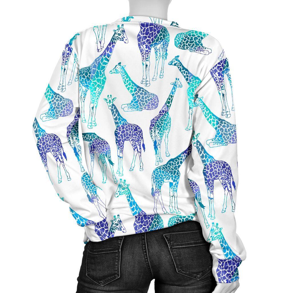Turquoise Giraffe Pattern Print Women's Crewneck Sweatshirt GearFrost