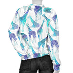 Turquoise Giraffe Pattern Print Women's Crewneck Sweatshirt GearFrost