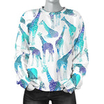 Turquoise Giraffe Pattern Print Women's Crewneck Sweatshirt GearFrost