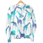 Turquoise Giraffe Pattern Print Women's Crewneck Sweatshirt GearFrost