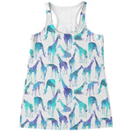 Turquoise Giraffe Pattern Print Women's Racerback Tank Top