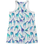 Turquoise Giraffe Pattern Print Women's Racerback Tank Top