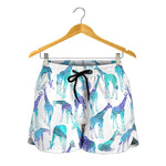 Turquoise Giraffe Pattern Print Women's Shorts