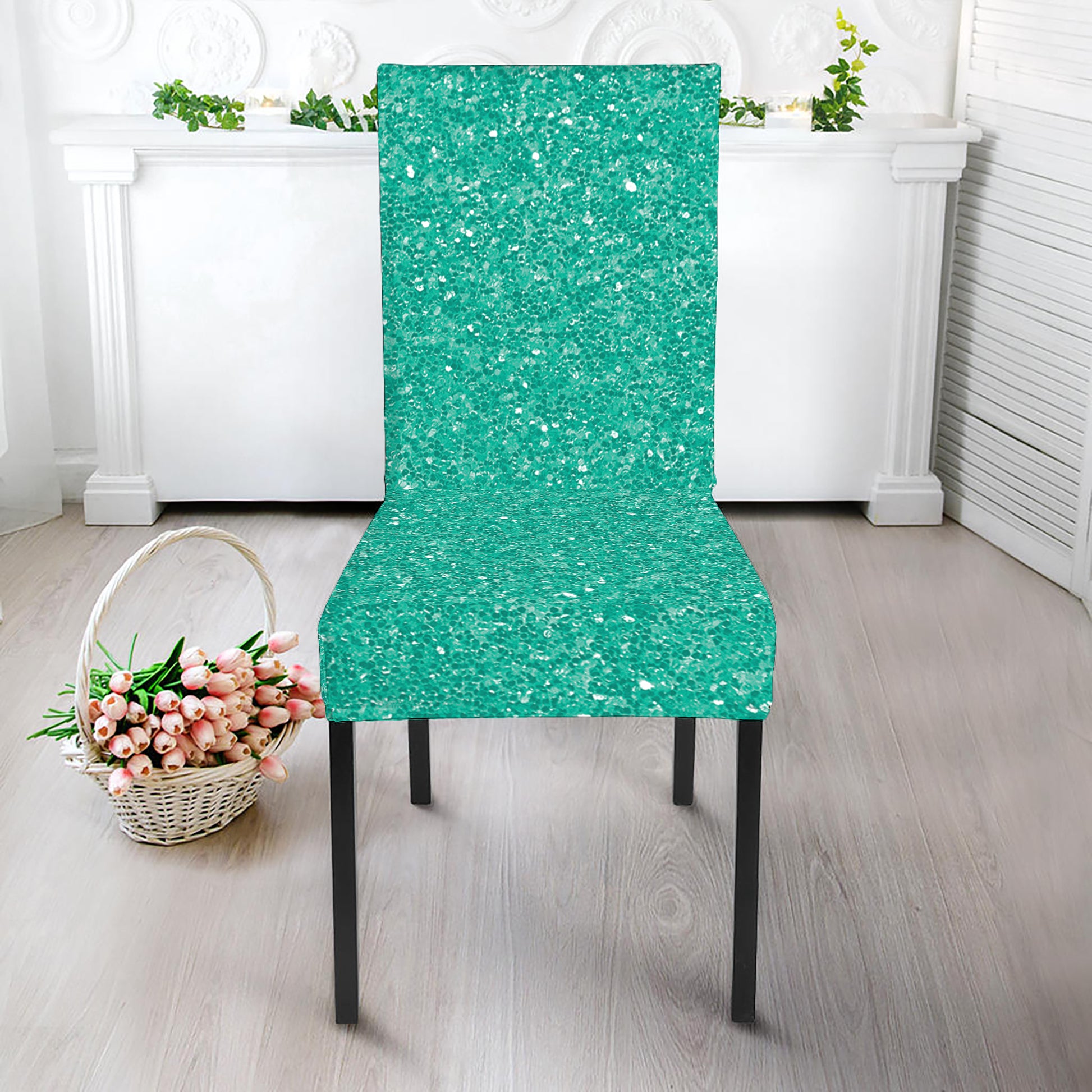Turquoise Glitter Artwork Print Dining Chair Slipcover