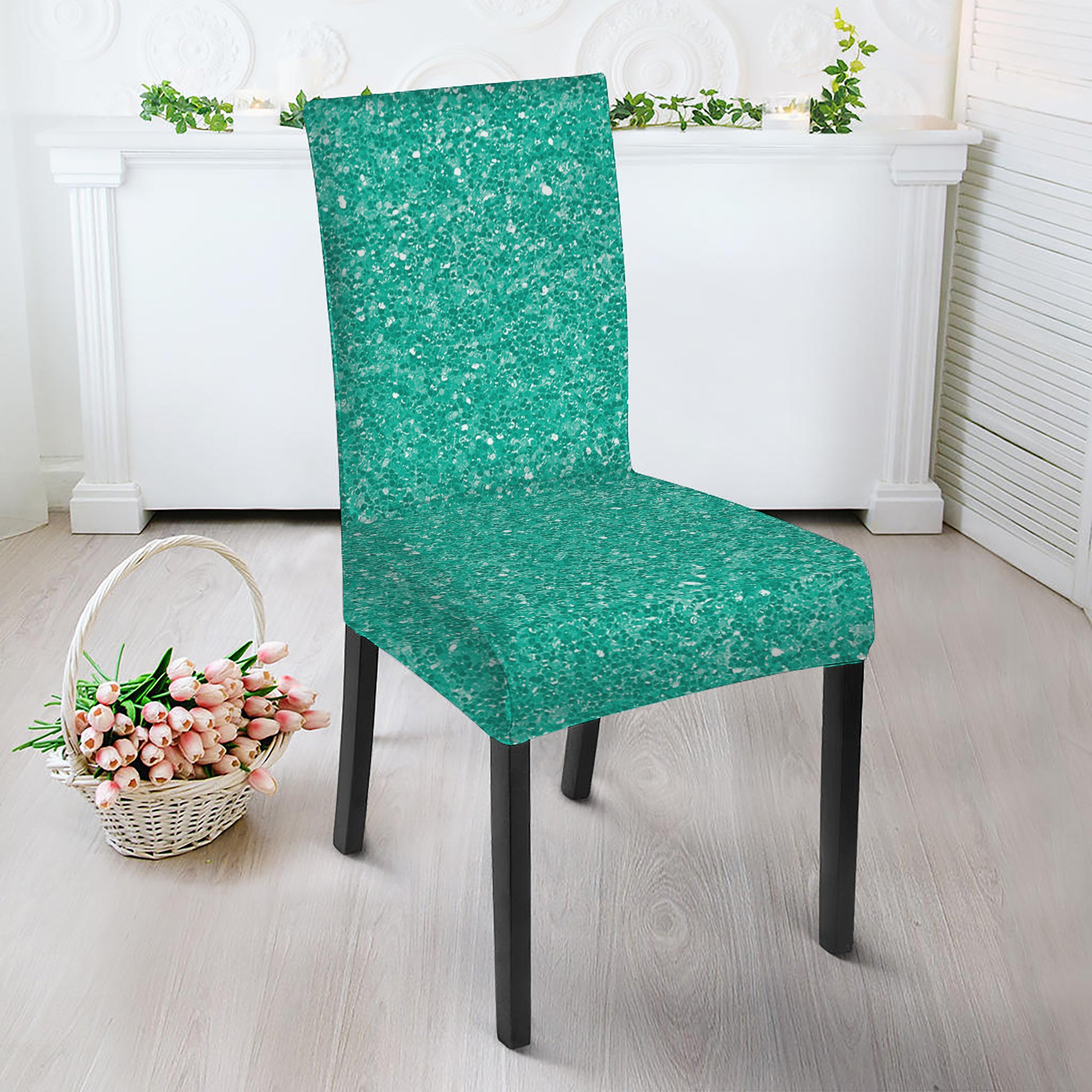 Turquoise Glitter Artwork Print Dining Chair Slipcover