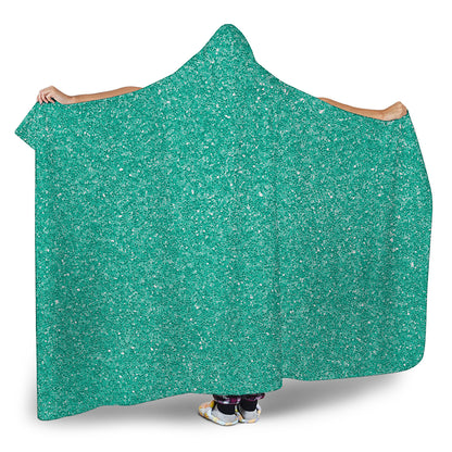 Turquoise Glitter Artwork Print (NOT Real Glitter) Hooded Blanket