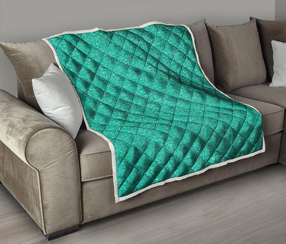Turquoise Glitter Artwork Print (NOT Real Glitter) Quilt