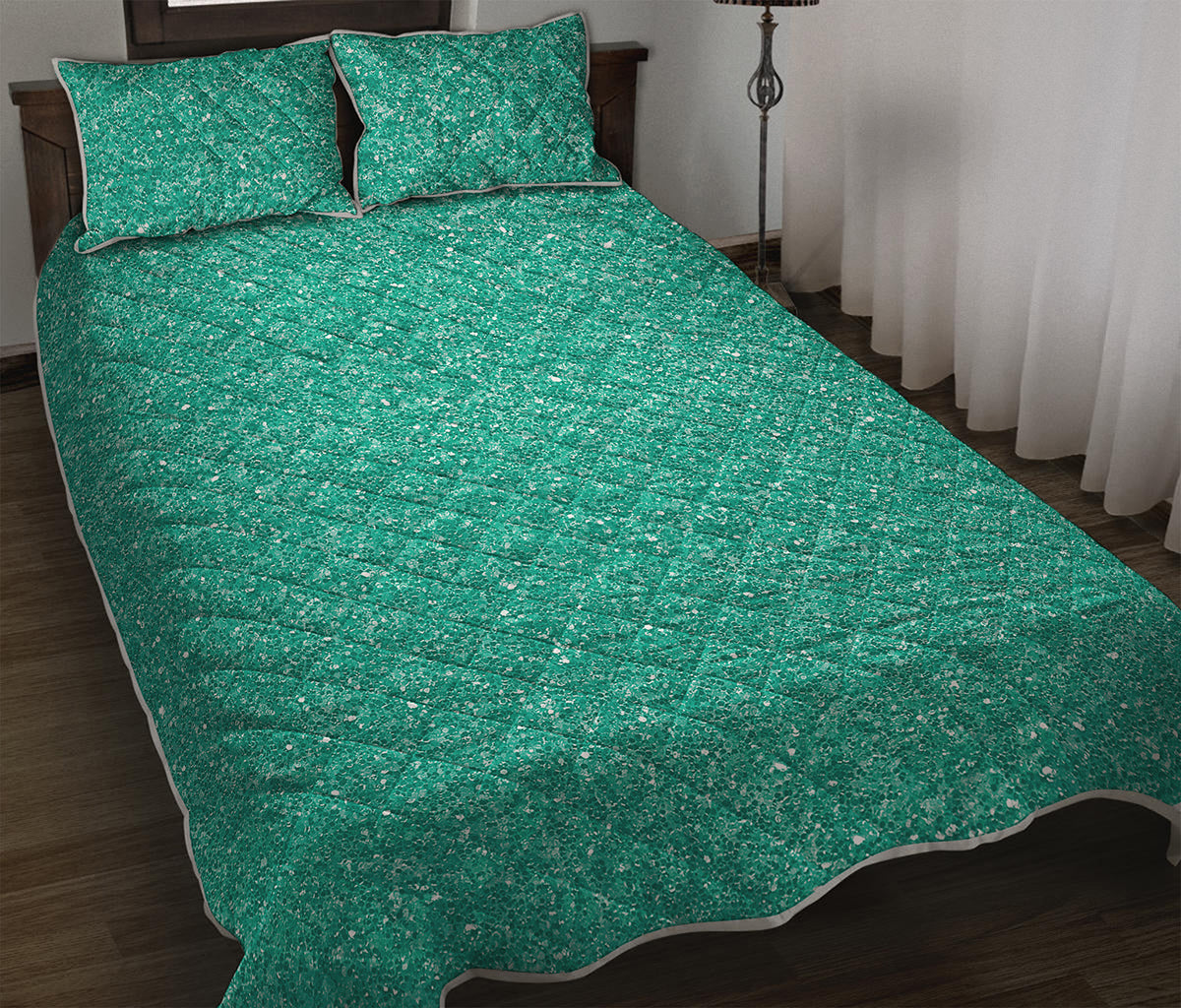Turquoise Glitter Artwork Print (NOT Real Glitter) Quilt Bed Set
