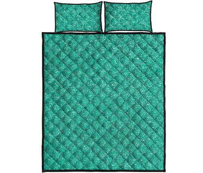 Turquoise Glitter Artwork Print (NOT Real Glitter) Quilt Bed Set
